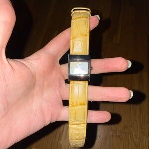 Square-Dial watch with Yellow Leather-Style Strap